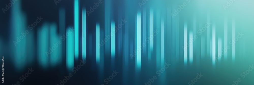 Poster abstract digital visualization with vertical lines representing sound waves or data, featuring blue 