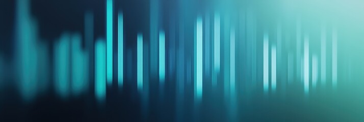 Abstract digital visualization with vertical lines representing sound waves or data, featuring blue and teal hues against a blurred background.