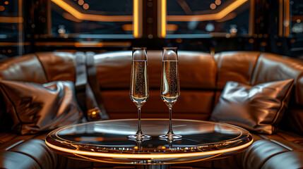 Fototapeta premium Luxurious Private Jet Interior Featuring Elegant Leather Seats and Stylish Decor, Perfect for Travelers Seeking Comfort and Sophistication in the Sky
