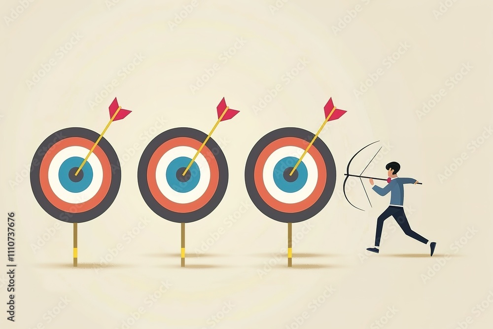 Poster a man is running towards a target with three arrows in the background
