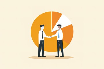 Fototapeta premium Two men shaking hands in front of a pie chart