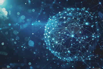 Obraz premium Abstract digital background with a blue gradient and glowing planets with connecting dots.