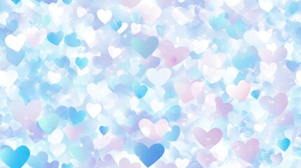 Seamless pastel heart pattern with shades of pink, purple, and blue. Perfect for romantic, Valentine, or love-themed backgrounds.