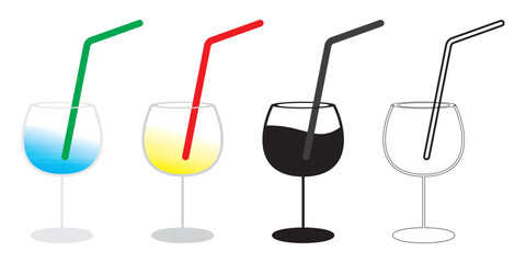 Collection Of Party Cocktail, Glass With Straw, Drink, Party Cocktail, Drink, Festive Beverage For Holiday Celebrating. Use For Decorating Design Menu. Have Fun. Isolated On Transparent Background.