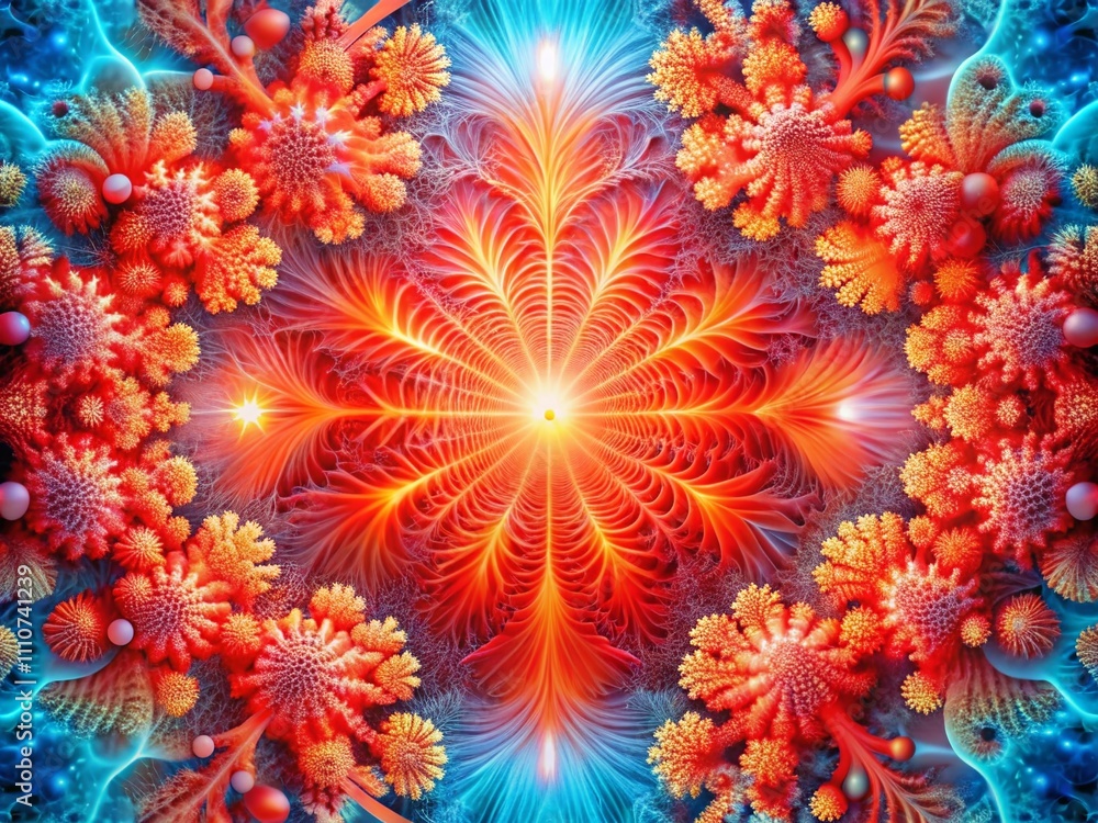 Poster mesmerizing double exposure of radiant coral fractals shimmering with energy for dynamic artistic ex