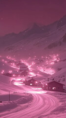 winter sunset in the village
