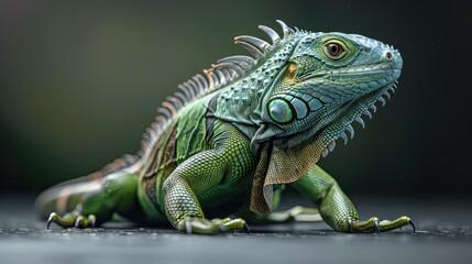 Obraz premium A detailed close-up of a green iguana showcasing its vibrant colors and textures.