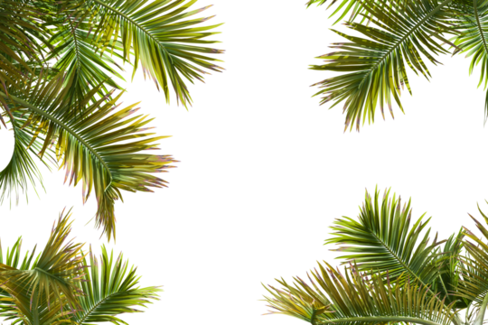 Green palm leaves frame on white background