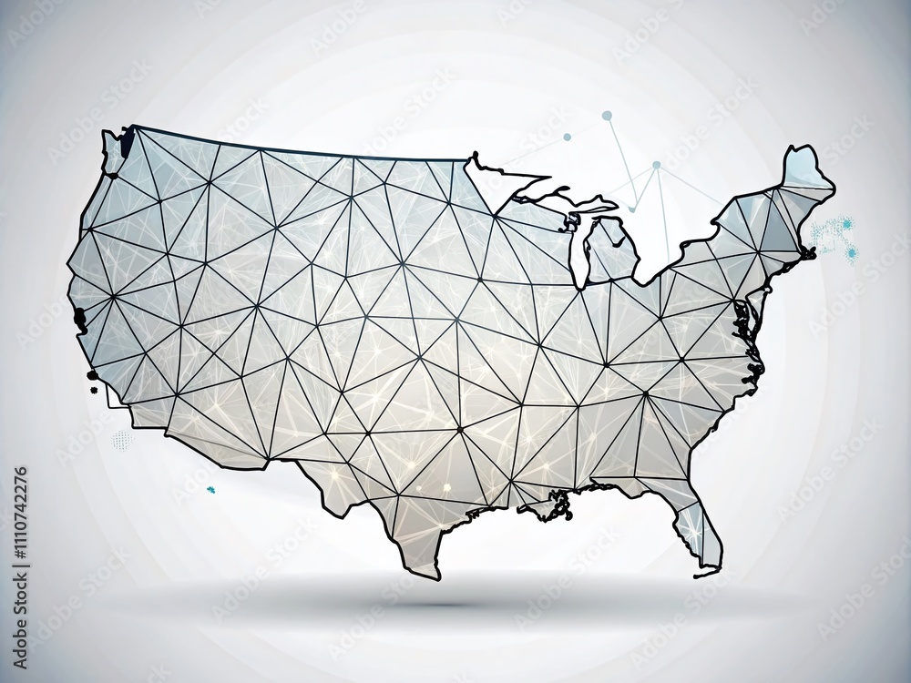 Poster minimalist abstract technical usa map design featuring geometric shapes and lines, ideal for modern 