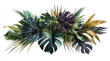 Fototapeta premium Watercolor Illustration of Lush Tropical Leaves