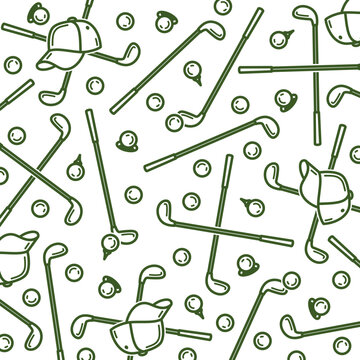 Golf background, pattern set. Collection icons golf. Vector