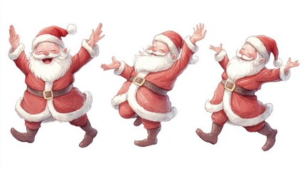 Cute happy dancing Santa. Christmas holiday greeting card design background template.