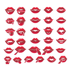 Lip vector icons set on a white background