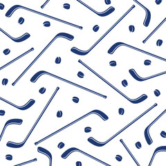 Hockey background, pattern set. Collection icons hockey. Vector
