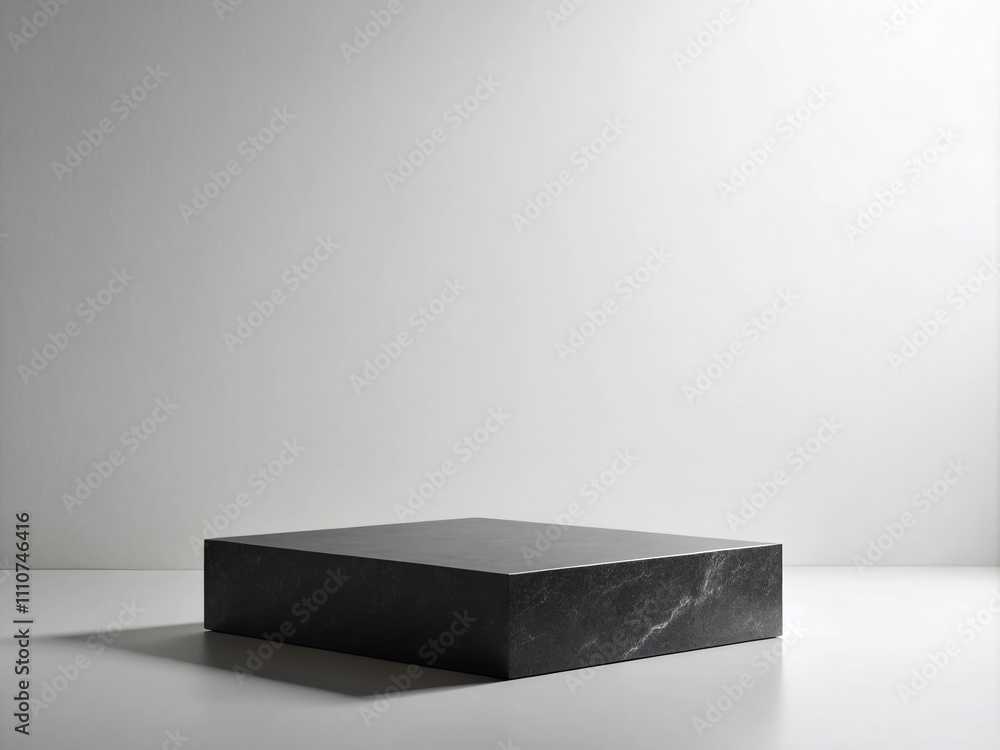 Aufkleber minimal style luxury mockup featuring a black stone podium on a white background for elegant product