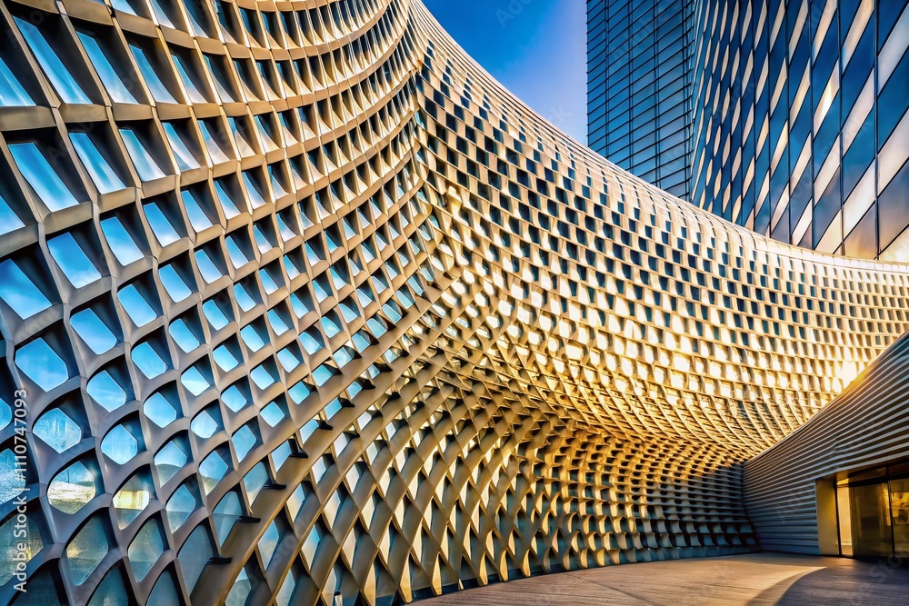 Aufkleber modern architectural portrait of a curved patterned building wall showcasing innovative design and c