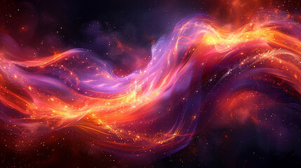 Obraz premium Abstract Swirling Light Beams with Purple and Gold Digital Textures