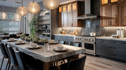 A photo of a modern kitchen with sleek countertops