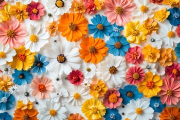 Flowers composition. pattern made of various colorful flowers on white background. flat lay top view. 