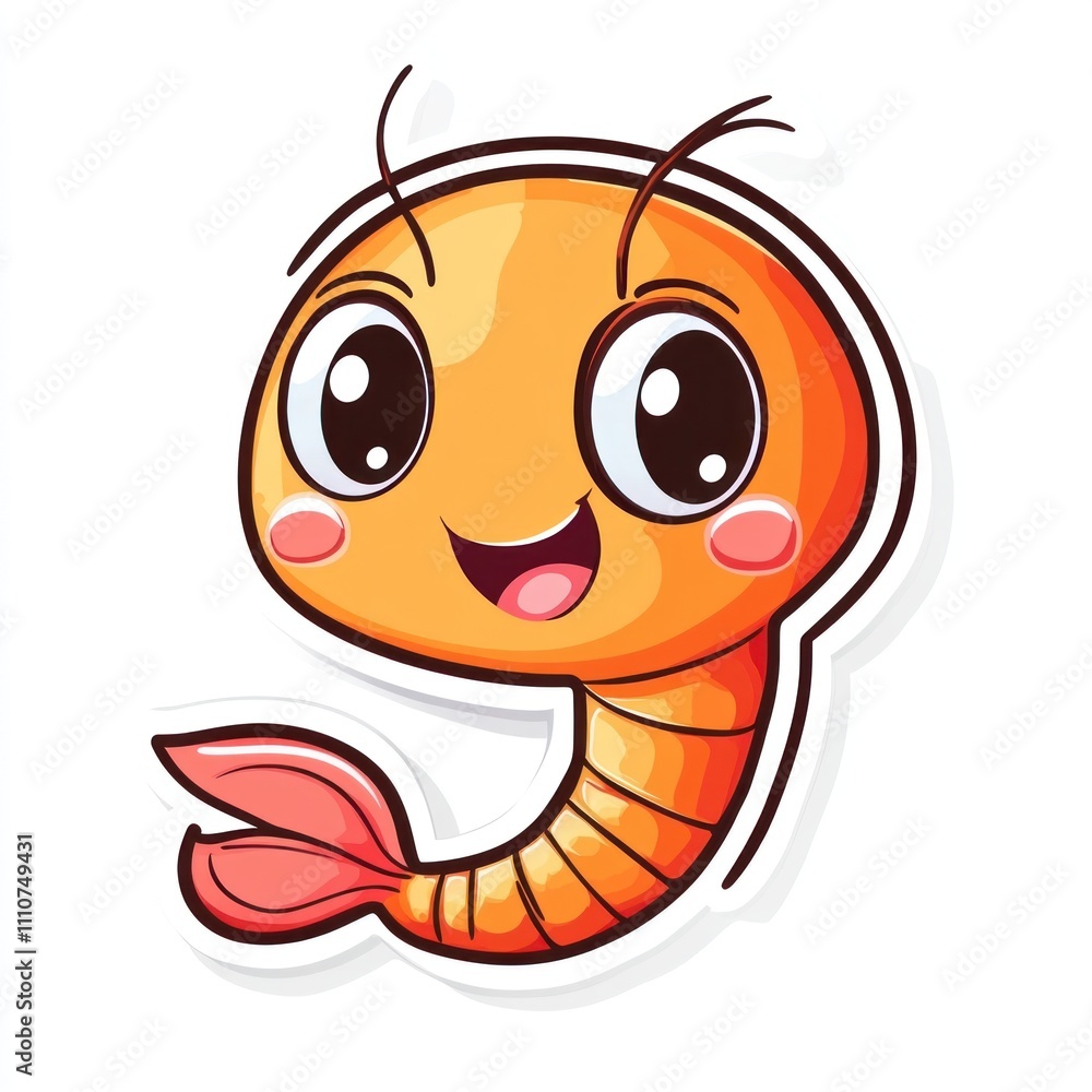 Aufkleber here's a possible and keyword list for your image.. cute cartoon shrimp character illustration.