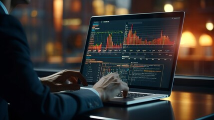 A photo of a person analyzing financial data on a laptop