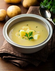 Fresh potato soup with copy space