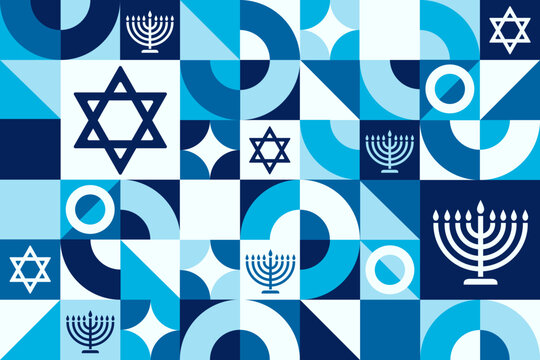 Happy Hanukkah. Seamless geometric pattern. Template for background, banner, card, poster. Vector EPS10 illustration.