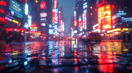 Obraz premium City Lights Reflecting on Wet Pavement in the Rain