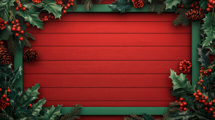 Christmas banner with a green wooden frame featuring an empty center space