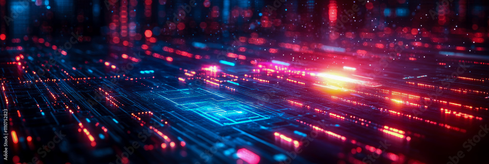 Aufkleber a vibrant digital landscape features glowing lights and intricate patterns, creating a stunning view