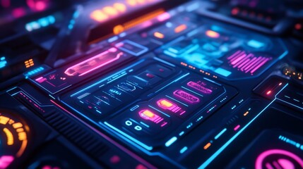 Obraz premium Futuristic Interface with Neon Lights: A Cyberpunk Digital Art