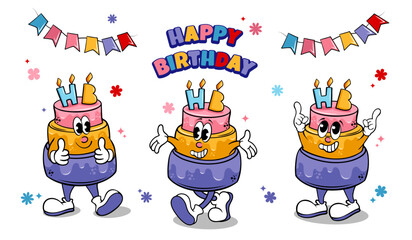 happy birthday set  with cartoon characters cake