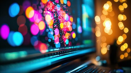 A close-up of a graphic designerâ€™s computer screen displaying colorful graphics and layouts