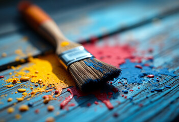 Fototapeta premium Brush with colorful paint spots