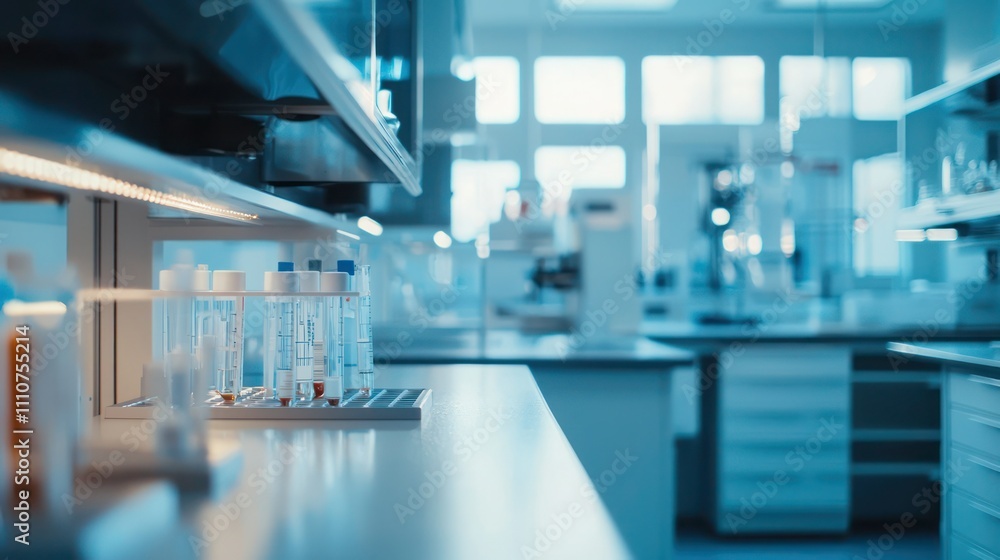Poster a close-up of a laboratory room with testing equipment ready for experiments
