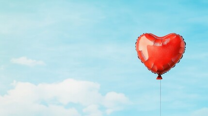 Fototapeta premium Valentine romance and handmade, A vibrant red heart-shaped balloon floats against a blue sky, evoking feelings of love and joy.