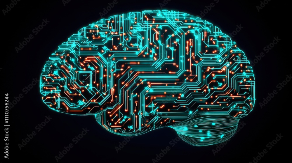 Poster futuristic brain with circuit board design representing artificial intelligence concept