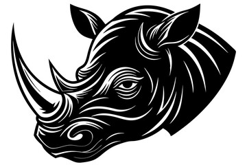 Rhino head silhouette  vector art on a whit background 