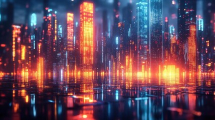Neon Cityscapes: Digital Architecture, Glowing Lights, and Futuristic Reflections