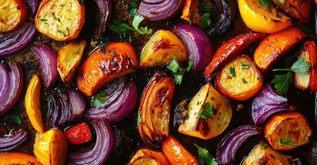 Oven Roasted Vegetables. AI generated illustration.