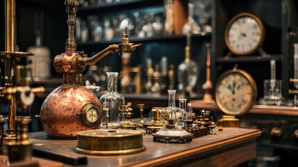 A close-up of historical laboratory equipment, showcasing its design and craftsmanship