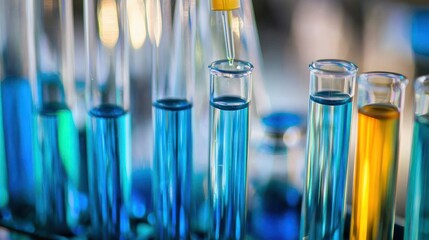 A close-up of test tubes being prepared for analysis in a laboratory