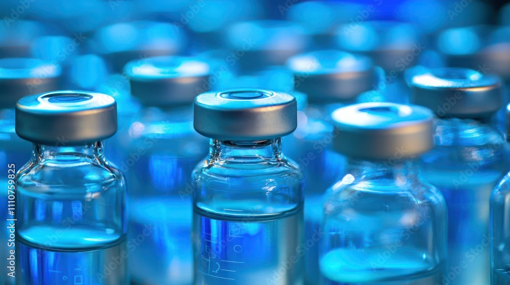 Poster a close-up of vials labeled for vaccine testing in a laboratory setting
