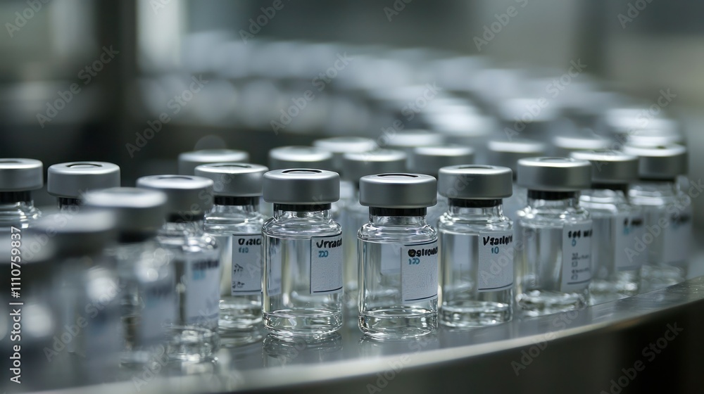 Poster a close-up of vials labeled for vaccine testing in a laboratory setting