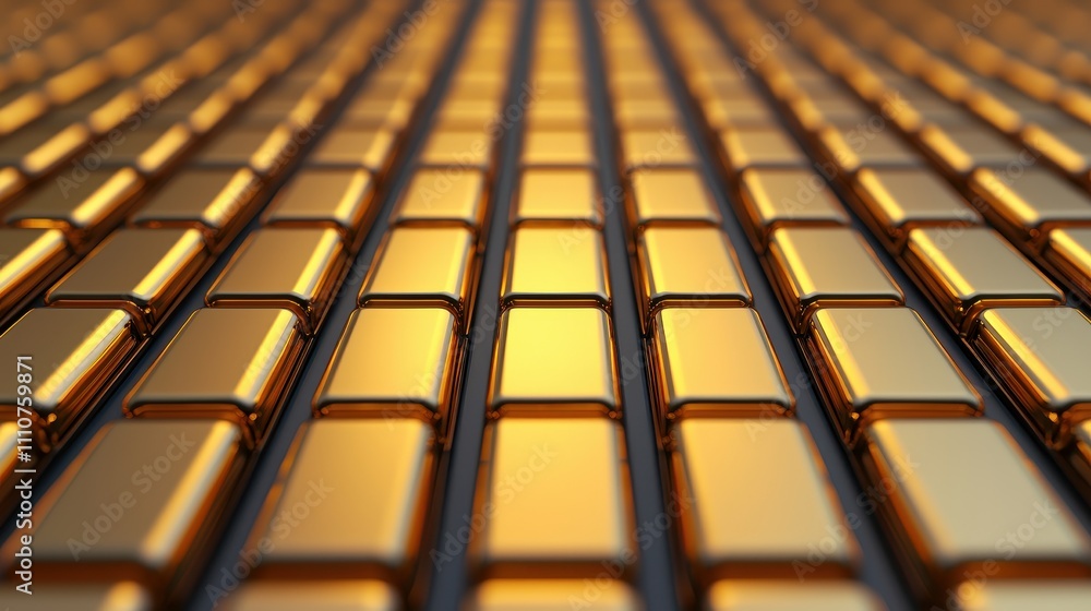 Poster luminous gold bars in a perfectly arranged array glimmering under light