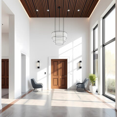 Modern loft apartment interior panorama 3d render