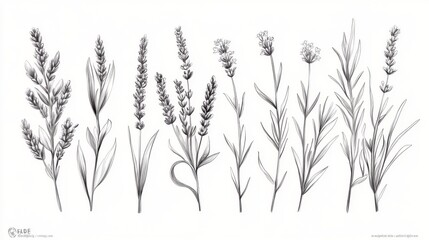 Elegant Lavender Illustration: Black and White Botanical Sketch