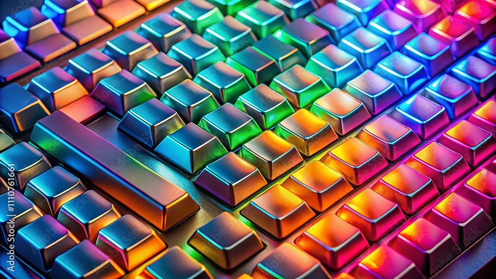 Poster portrait photography of computer keyboard buttons in four directions, showcasing unique designs and 