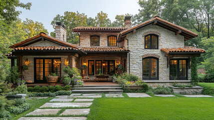 Naklejka premium Stunning Italianate Style Home with Inviting Patio.