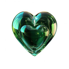 Stylized 3D Heart Art Piece with Green Crystalline Interior on White Background